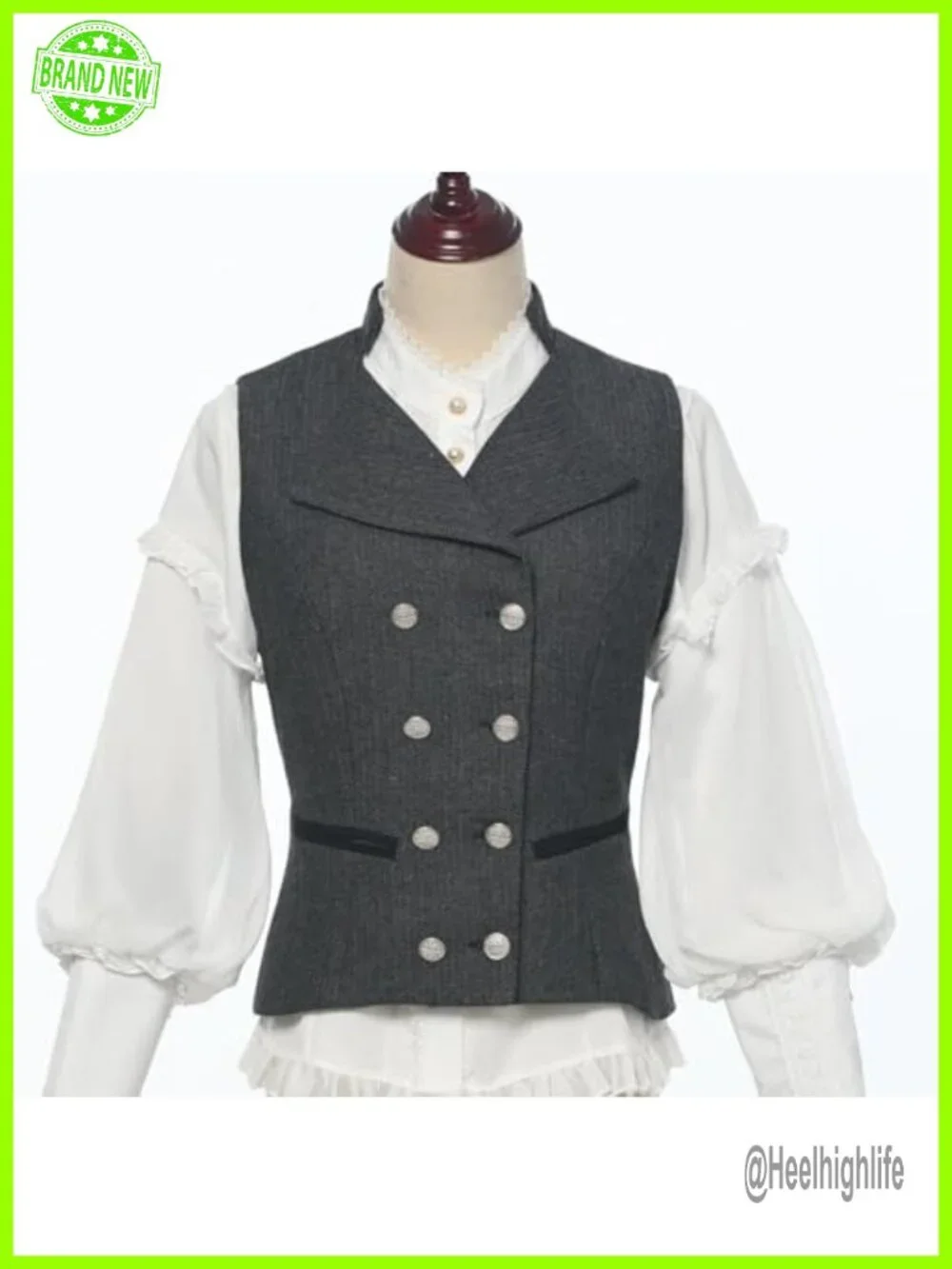Vintage Suit Vest Tweed Slim Fit V-Neck Double Breasted Sleeveless Blazer